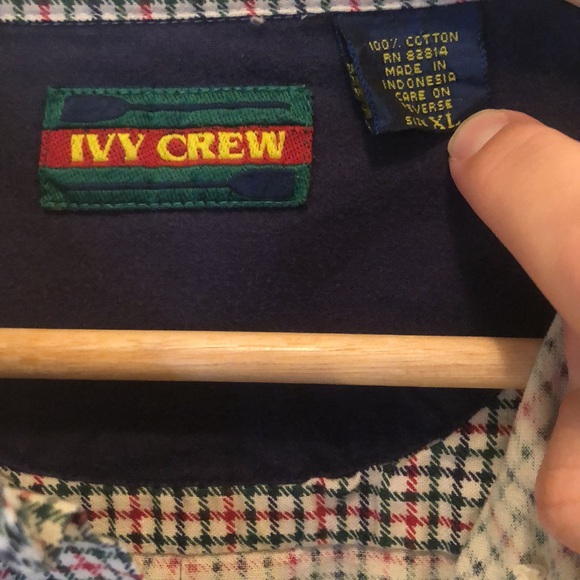 90s Ivy Crew Plaid Short Sleeve Button-Down XL - Picture 4 of 9